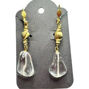 Earrings – Vintage MCM Gold-Tone Leverback & Clear Glass Dangle